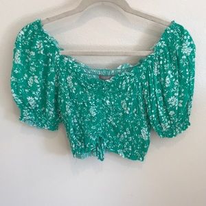 Green Floral Crop Top
